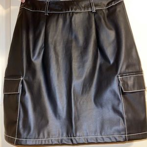 Black Faux Leather Contrast Stitch Mini Skirt